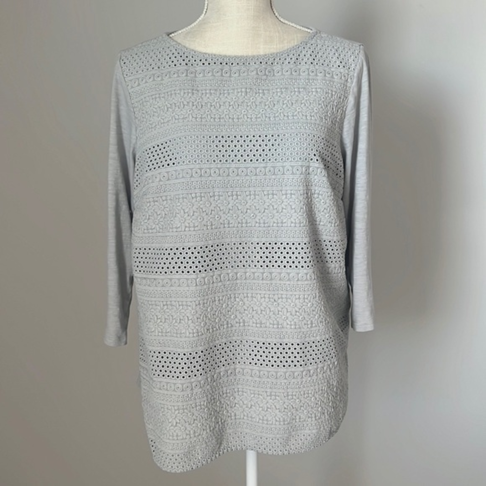 J. Jill Embroidered Floral 3/4 Sleeve Tunic Gray Medium‎